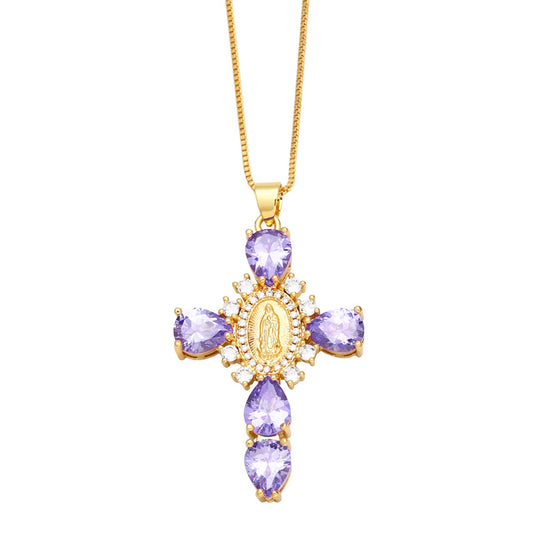 Lila / Gold Kristall Kreuzkette