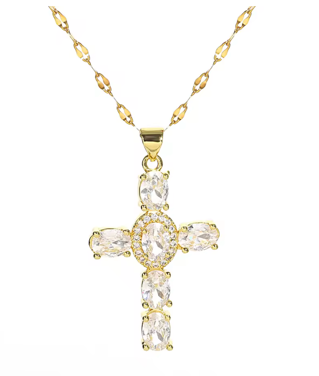 Goldene Zirkon Kreuzkette